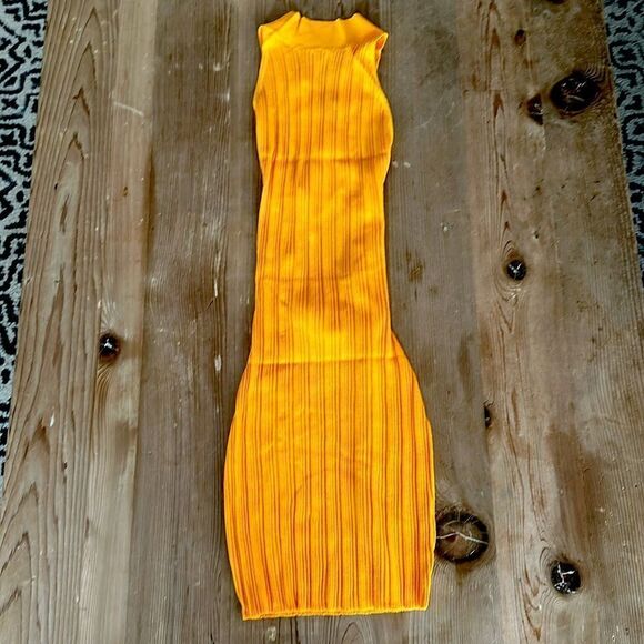 MESHKI India Halter Neck Variated Rib mini dress Tangerine NEW with tag - Picture 1 of 4